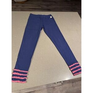 Wild Flowers Kids Blue‎ Polka Dot Leggings Pink Ruffle Trim Size 12